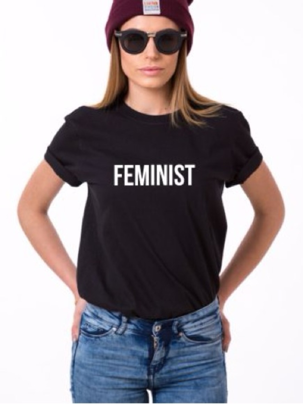 Feminist Graphic Tee Shirt - Black Crewneck, Size Large Womens. 100% Cotton